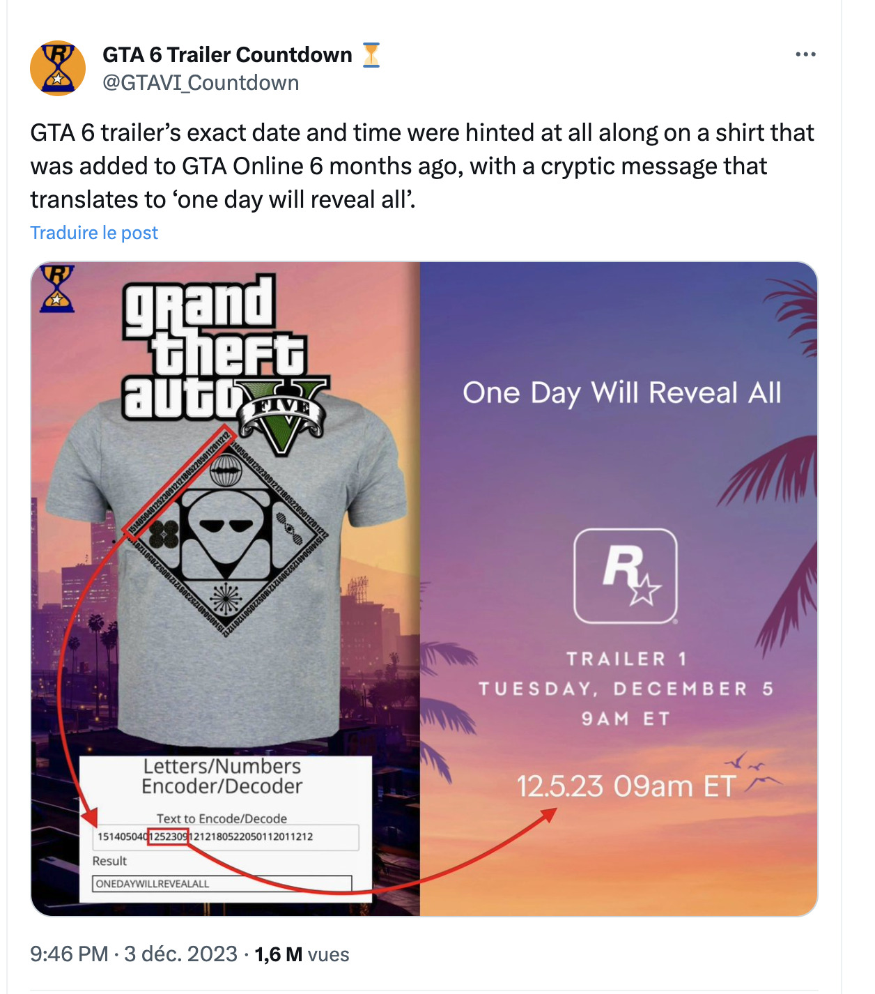 T-shirt ONEDAYWILLREVEALALL dans GTA Online