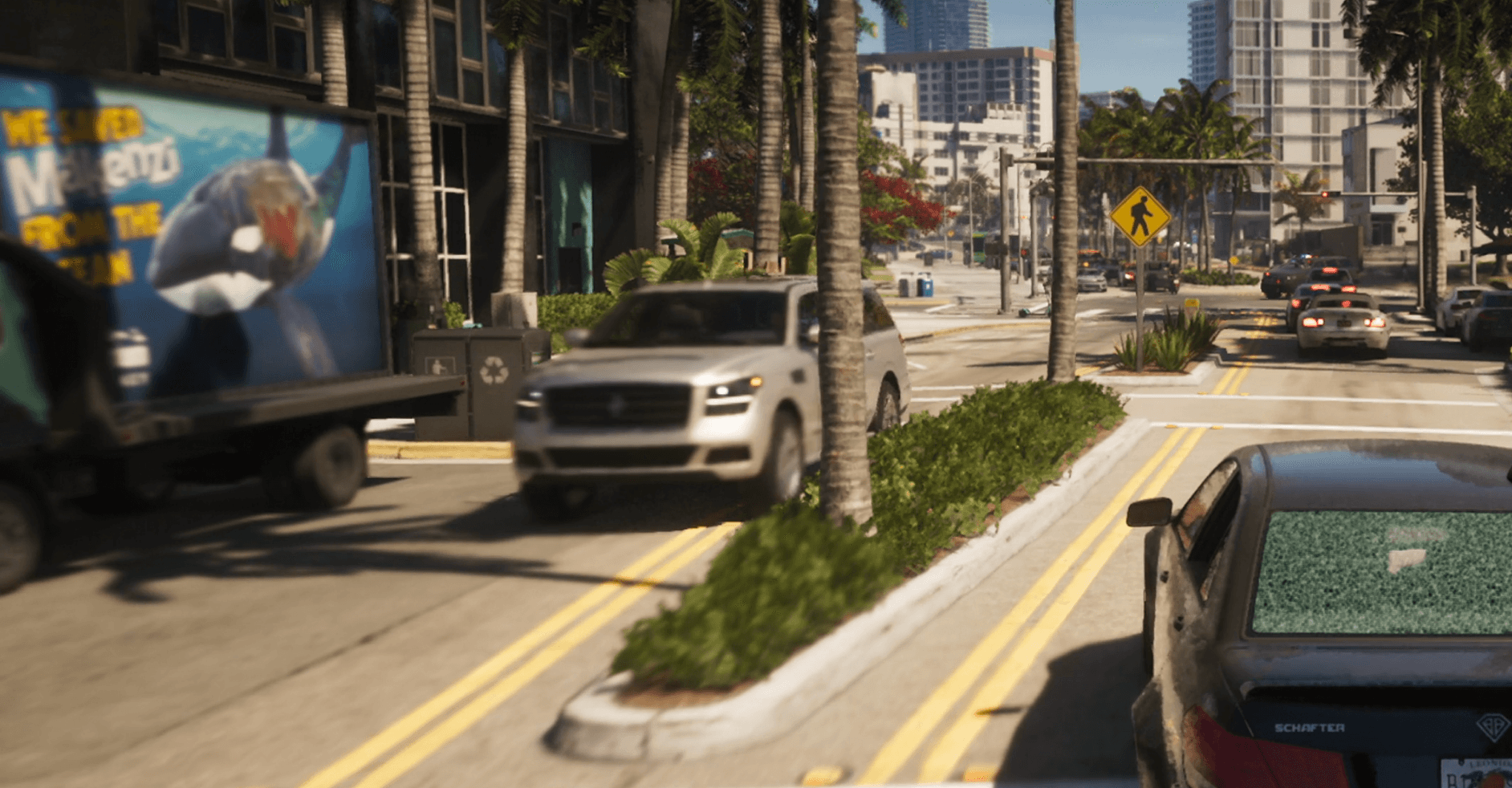 Panneau publicitaire GTA VI We Saved Makenzi From The Ocean, parodie de SeaWorld