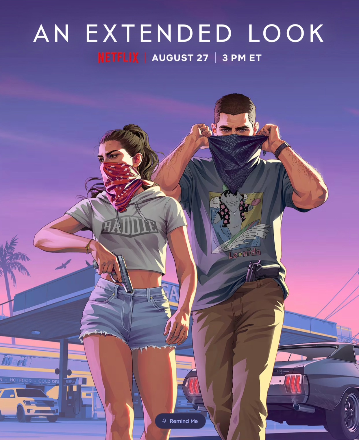 Visuel officiel Netflix pour GTA VI: An Extended Look, avec Jason et Lucia