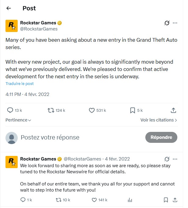 Annonce officielle de GTA VI par Rockstar