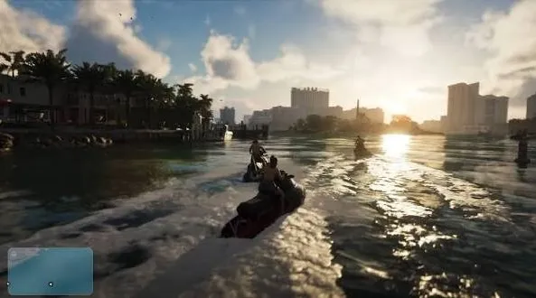 Jet ski filant sur l'eau au large de Leonida dans GTA VI