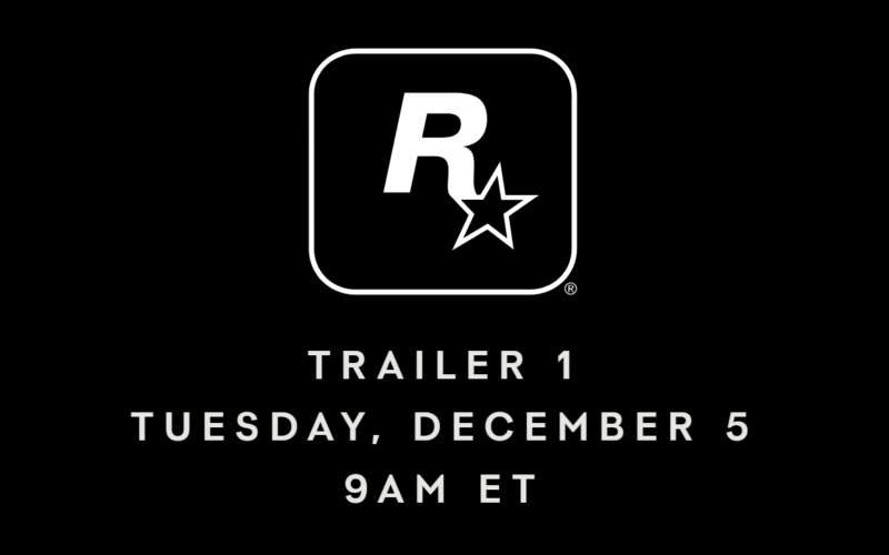 Visuel noir avec le logo Rockstar annonçant le Trailer 1 le mardi 5 décembre à 9 h, heure de la côte Est