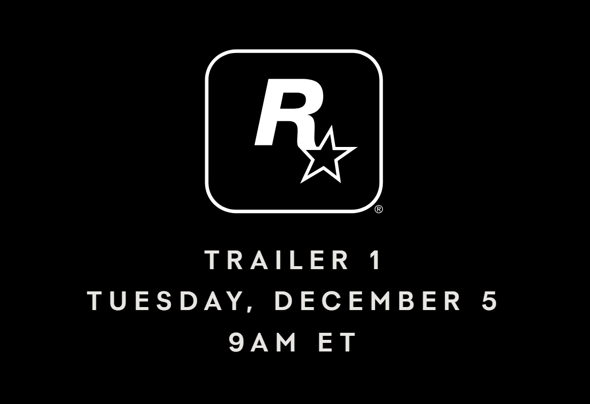 Visuel noir avec le logo Rockstar annonçant le Trailer 1 le mardi 5 décembre à 9 h, heure de la côte Est