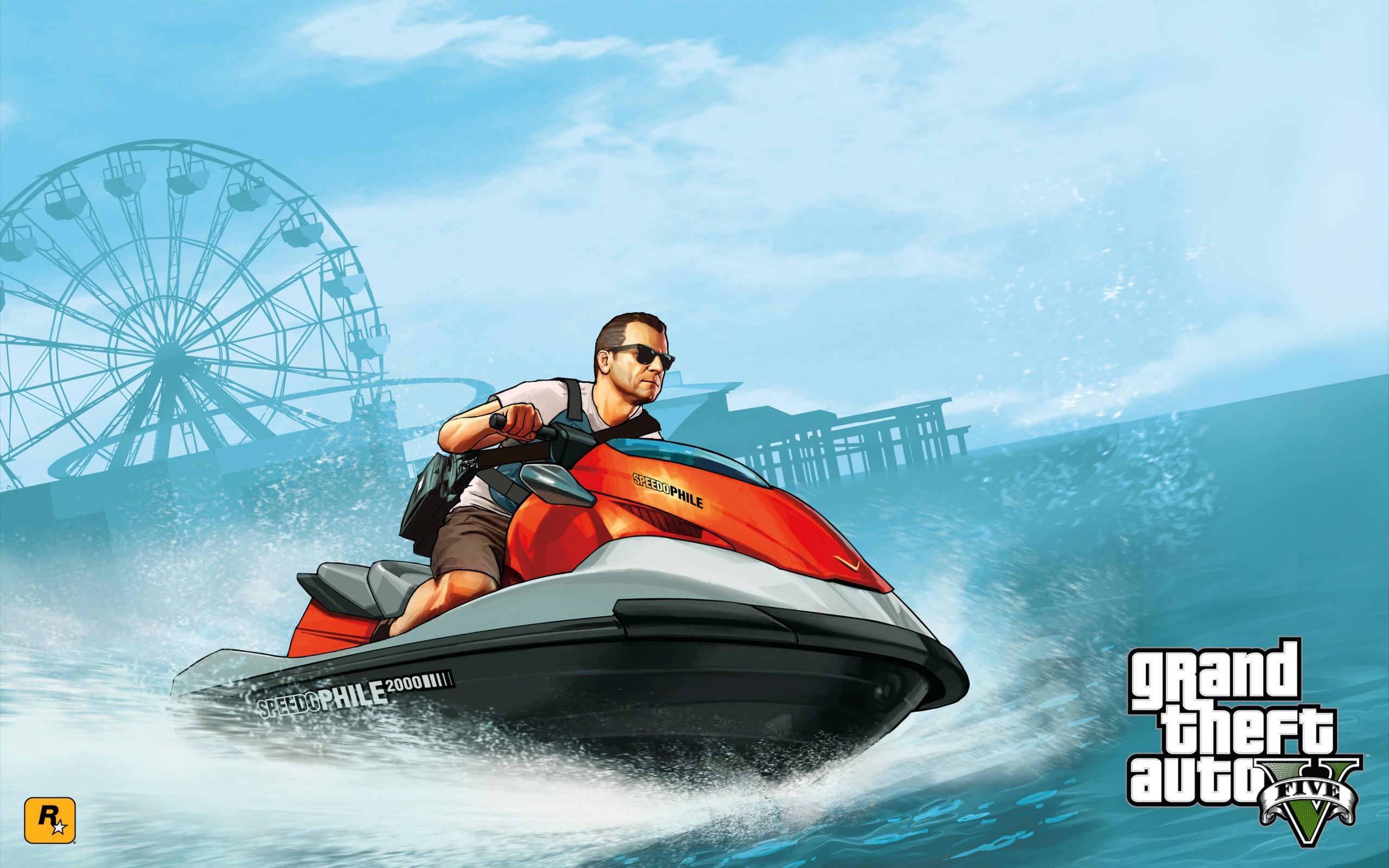 Artwork officiel de GTA V : Michael en jet-ski