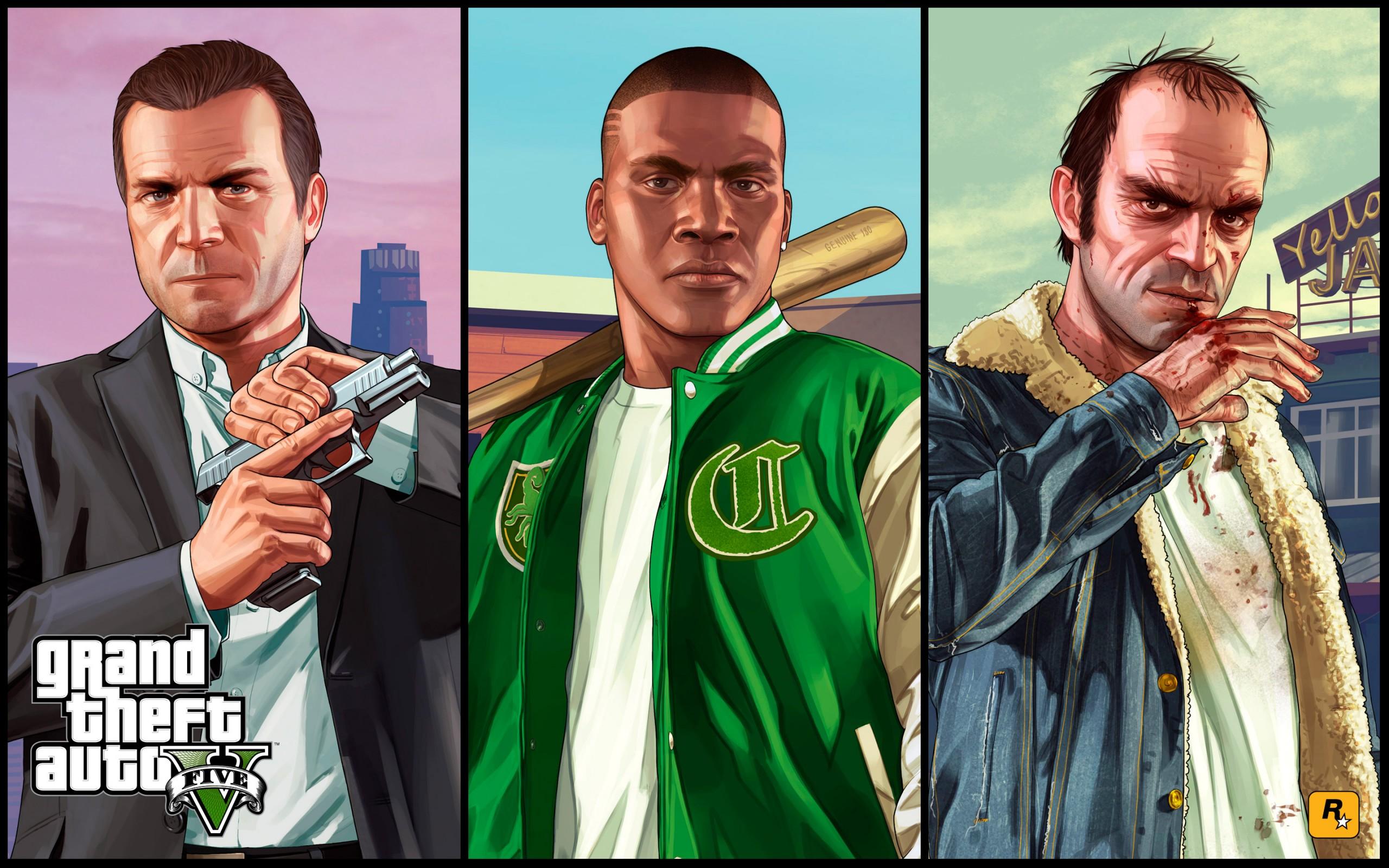 Artwork officiel de GTA V avec Michael, Franklin et Trevor