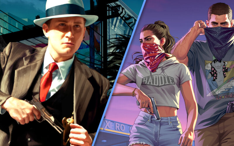 Cole Phelps de L.A. Noire à gauche, Jason et Lucia de GTA VI à droite