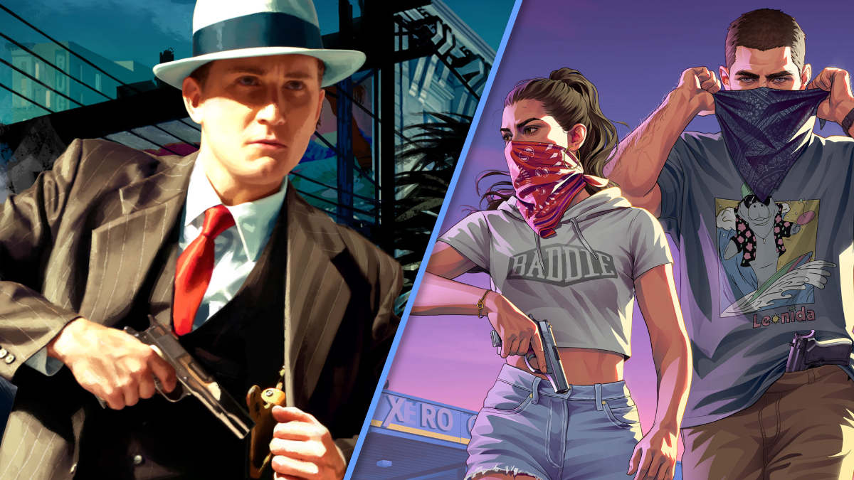 Cole Phelps de L.A. Noire à gauche, Jason et Lucia de GTA VI à droite