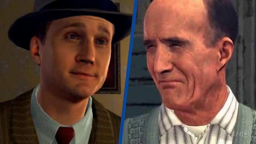 Deux visages de personnages de L.A. Noire, dont Cole Phelps, animés grâce à la technologie MotionScan