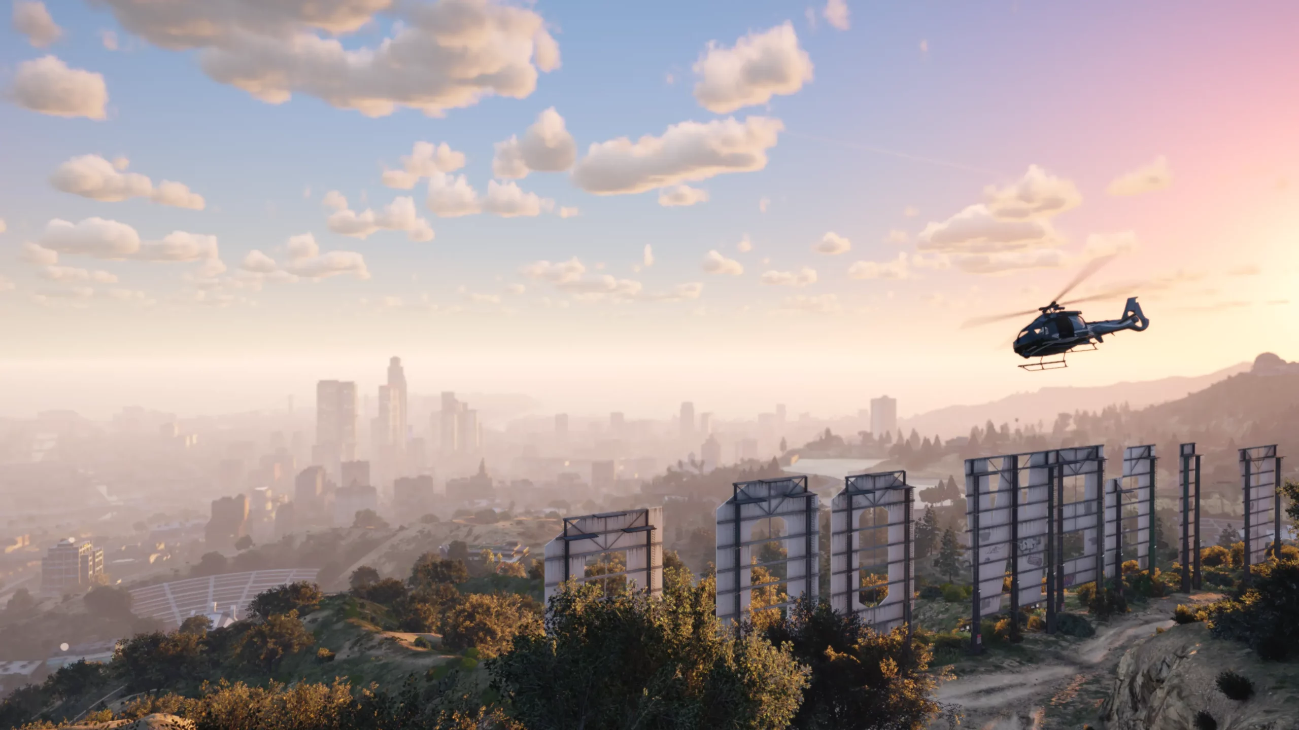 Vue aérienne du panneau Vinewood et de Los Santos