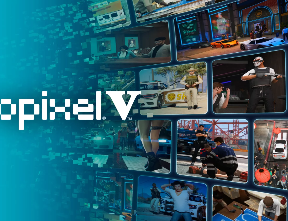 Key art officiel de NoPixel V avec collage de scènes de roleplay