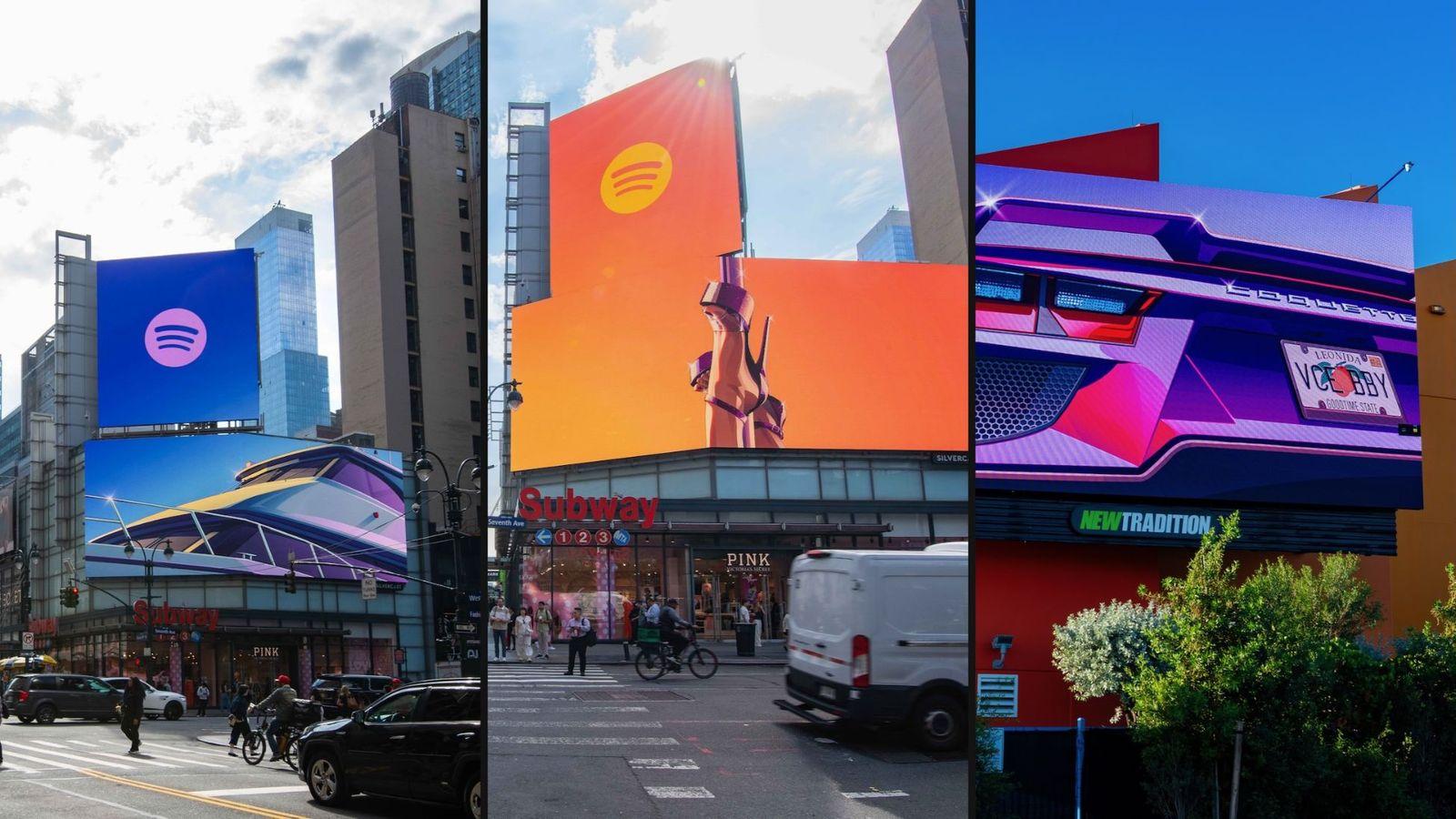 Panneau publicitaire géant Spotify aux couleurs de GTA VI