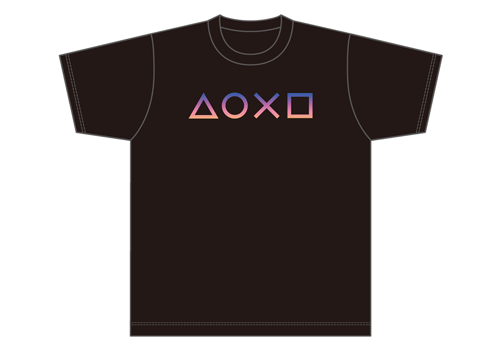 T-shirt noir PlayStation avec le logo boutons triangle rond croix carre, offert aux visiteurs du theatre GTA VI au TGS 2026