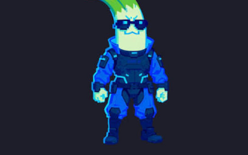 L’avatar de Cyberleek : un poireau en pixel art, lunettes noires et tenue de combat bleue, avec la signature CYBERLEEK