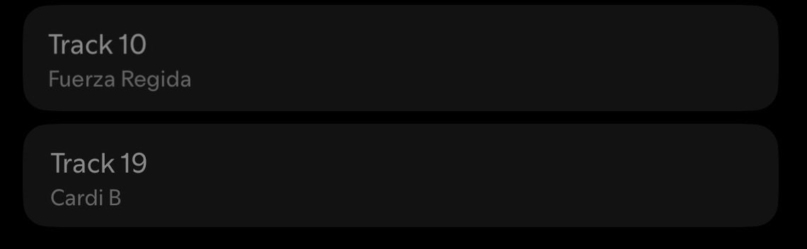 Capture de la page Spotify de GTA VI: The Album : Track 10, Fuerza Regida, et Track 19, Cardi B