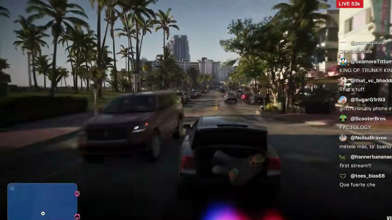 Le direct de Camilo filmé depuis le coffre d'une voiture en pleine poursuite