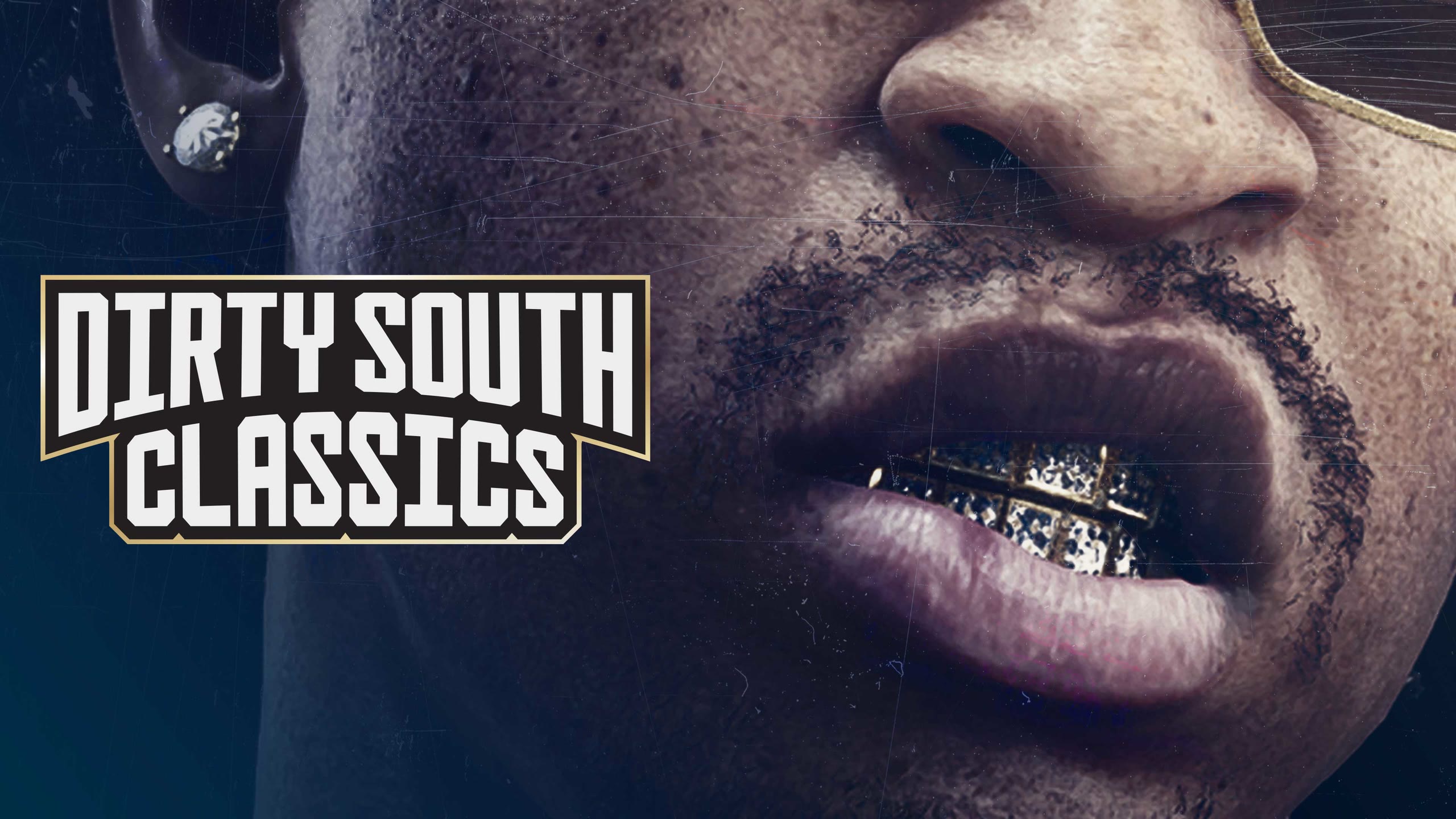 Visuel de Dirty South Classics : gros plan sur un sourire orné de grillz, et le logo de la station