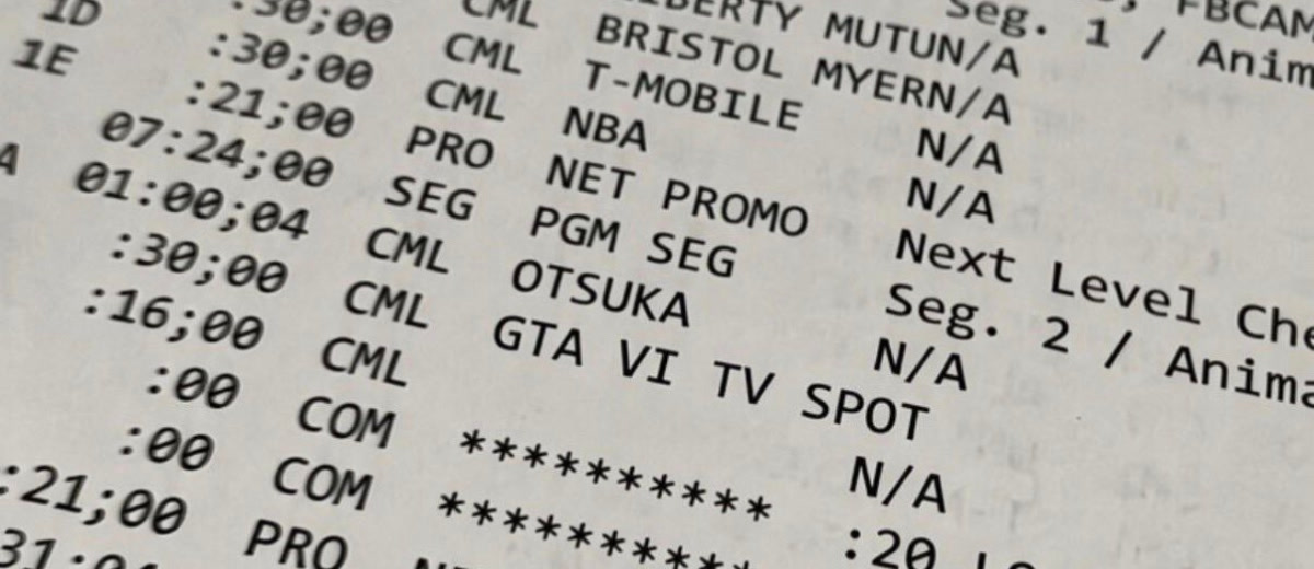 Grille de programmes d’une chaîne de télévision où figure la ligne « GTA VI TV SPOT » parmi les publicités