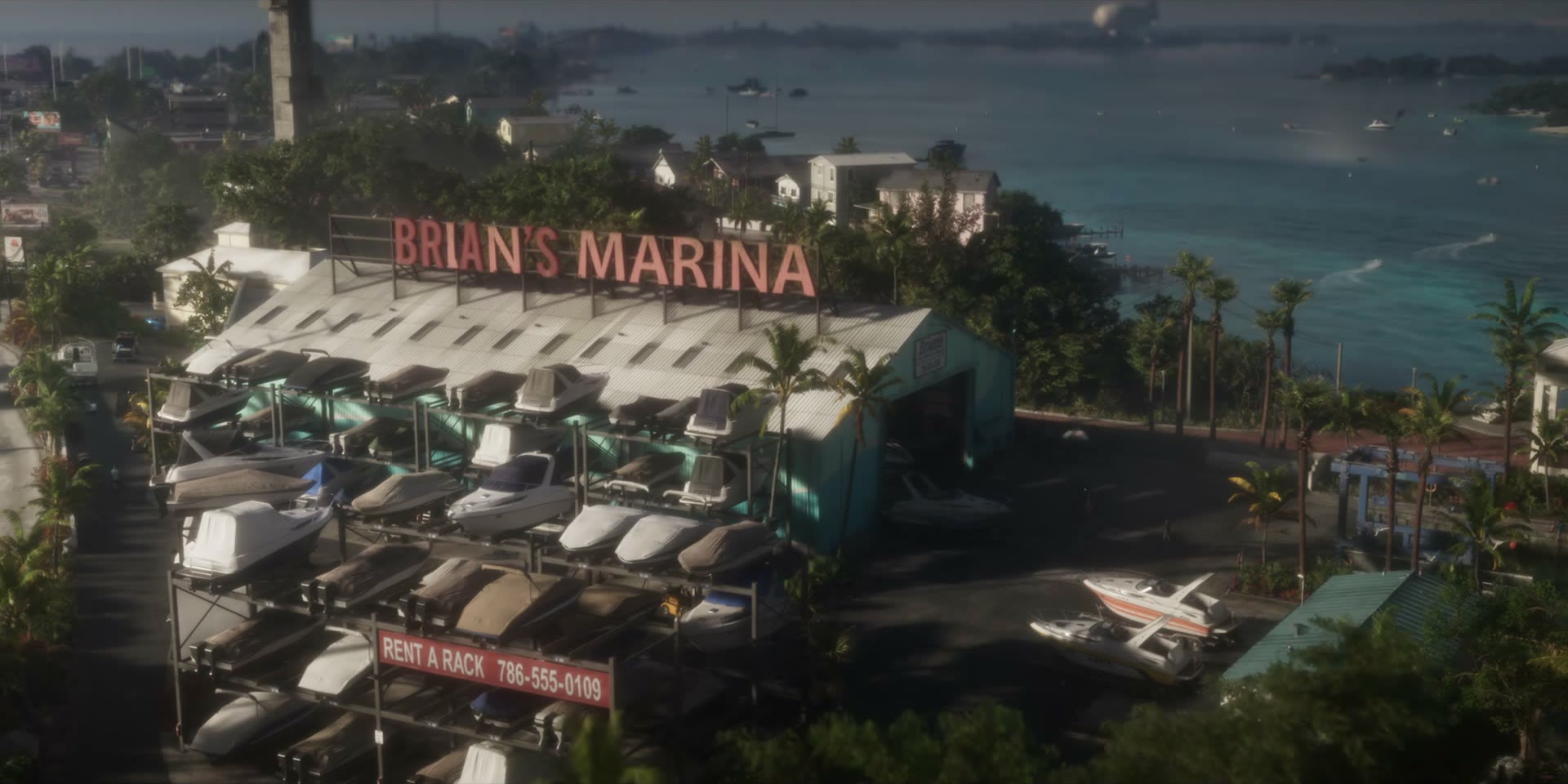 Brian's Marina vue du ciel dans les Keys, trailer de lancement de GTA VI