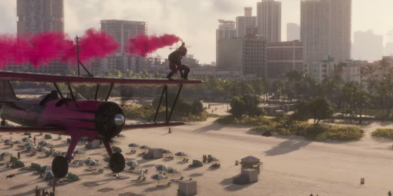 Trailer de lancement : Un cascadeur debout sur l'aile du biplan